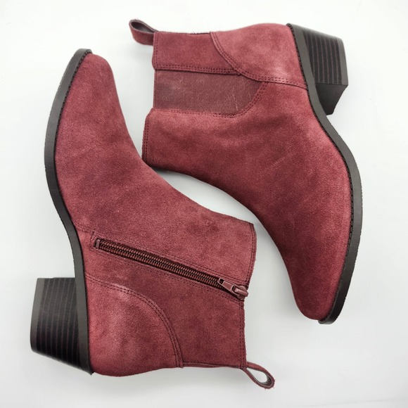 Vionic Roseland Maroon Red Suede Chelsea Block Heel Ankle Boots Women 7.5 W - Picture 6 of 9